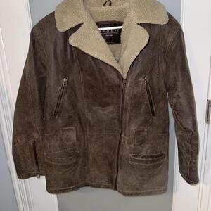 Vintage 90s winter NY leather jacket with Sherpa collar
